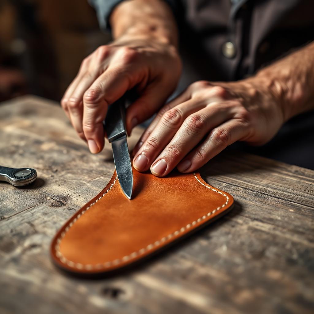 Coupe du cuir pleine fleur à l'atelier